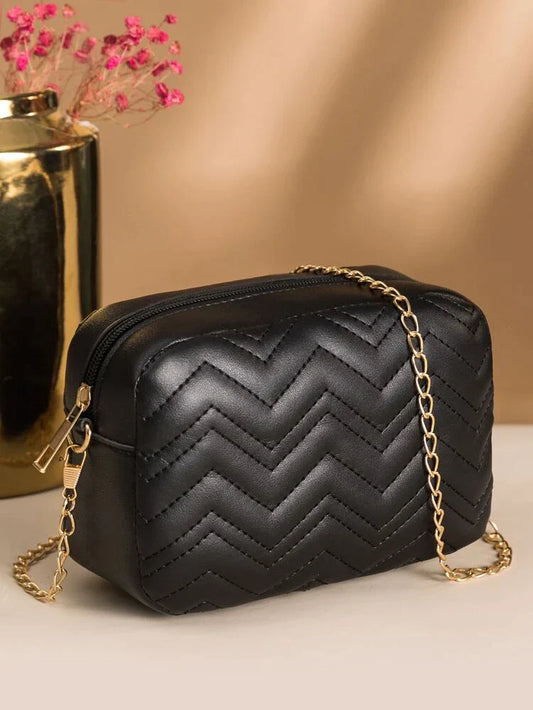 Zephyar - Quilted Chain Crossbody Bag ~ Black