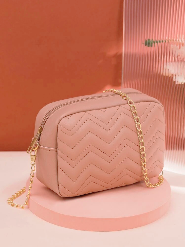 Zephyar - Quilted Chain Crossbody Bag ~ Pink