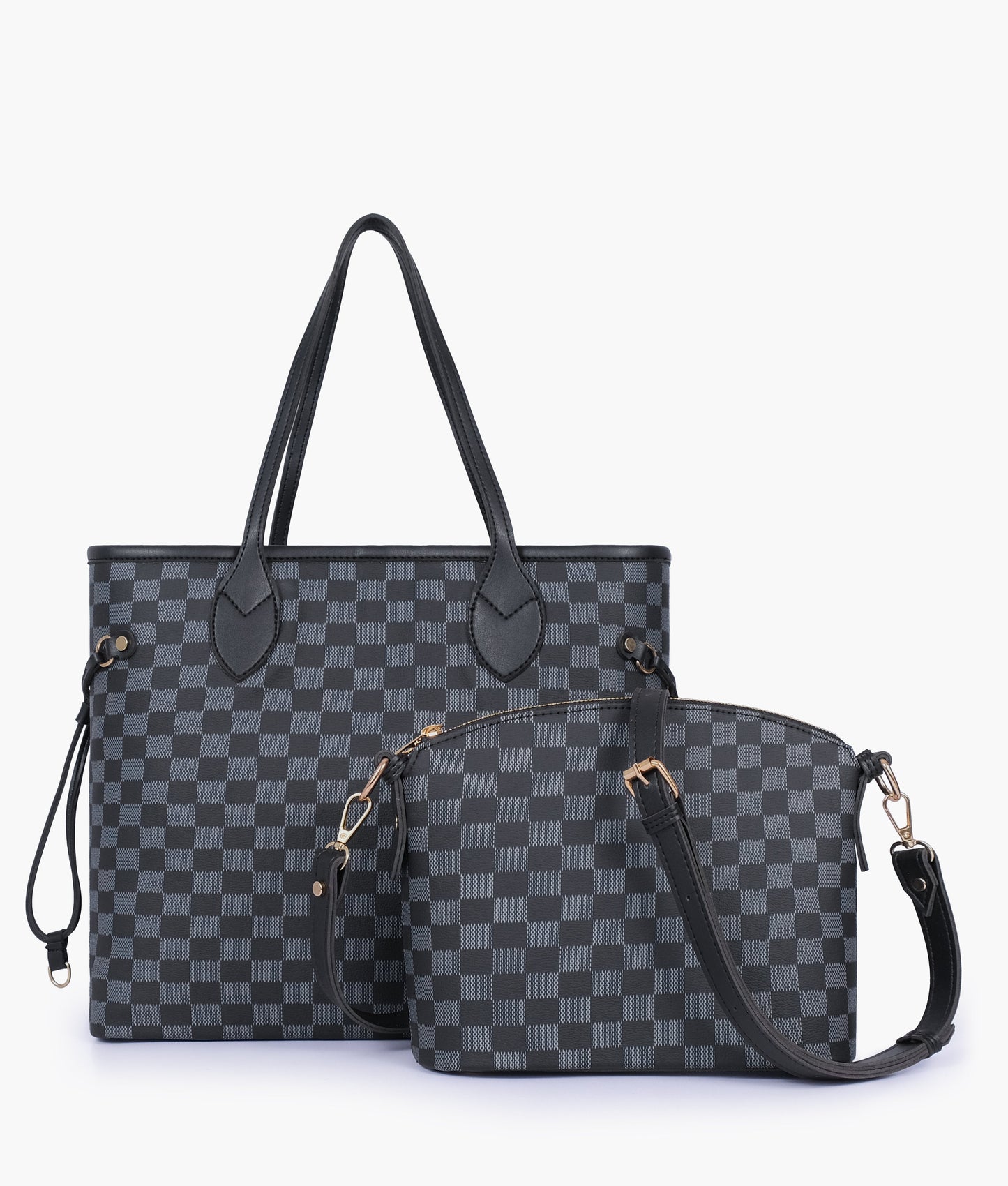 Zephyar - Black Checkered Tote Bag & Crossbody Bag