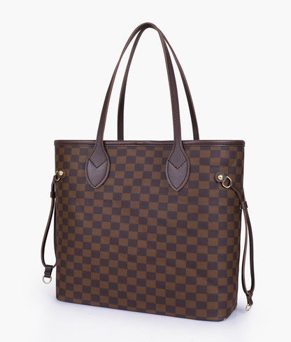 Zephyar - Brown Checkered Tote Bag & Crossbody Bag